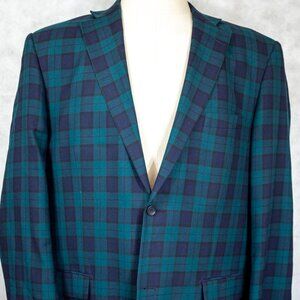 NEW Paul Fredrick Black Watch Green Tartan Plaid Wool Sport Coat 48L